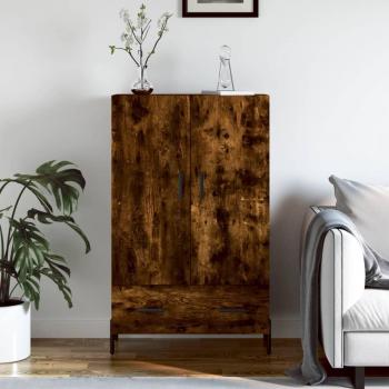 Aparador alto de madera de ingeniería en roble ahumado, dimensiones 69,5x31x115 cm, mueble de almacenaje para salón, buffet y armario auxiliar