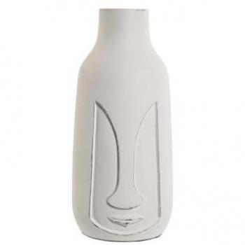 Jarrón Moderno Blanco de Madera de Mango con Diseño de Cara 15 x 15 x 30 cm