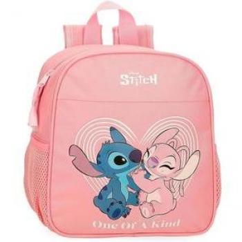 Mochila Infantil Disney Stitch Rosa con Un Compartimento y 2 Rejillas Laterales, Licencia Oficial 100%, Dimensiones 21 x 25 x 10 cm