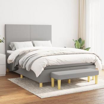 Cama box spring con colchón de muelles gris claro 140x190 cm Tela