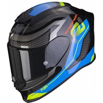 Casco SCORPION EXO-R1 Evo Air Vatis negro/azul, tipo integral, características: diseño aerodinámico, ventilación ajustable, visera anti-rayaduras, sistema de liberación rápida de la pantalla,