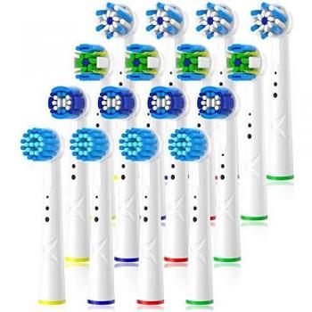 QLEBAO Recambios Cepillo para Braun Oral B, 16 Cepillos para Oral b, 4 Control de la Placa, 4 Precision Clean, 4 Floss, 4 Cross Cabezales de Cepillo de Dientes