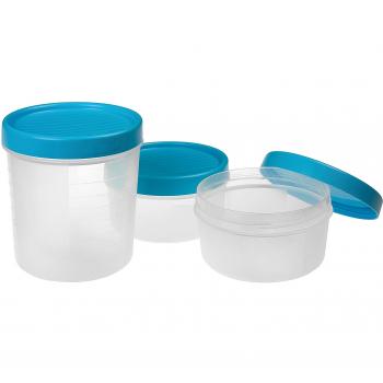 Tatay Set de 3 Fiambreras de Alimentos, 2 x 0.5L, 1 x 1L, Tapa de Rosca, Libre de BPA, Apto Microondas y Lavavajillas, Color Azul