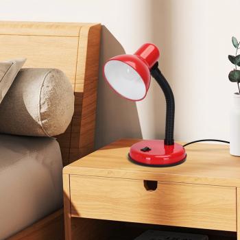 Lámpara de Escritorio Retro Roja con Base Ajustable y Diseño Vintage