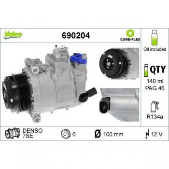 Compresor de aire acondicionado VALEO 690204, tipo: compresor, características: compatible con sistemas de aire acondicionado automotriz, alta eficiencia, diseño compacto, fácil instalación