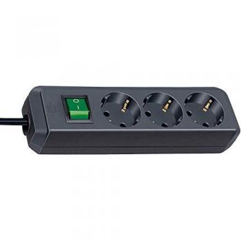 Brennenstuhl Eco-Line Regleta de Enchufes Negra con 3 Tomas de Corriente, Interruptor y Cable de 1.5m