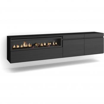 Mueble TV Suspendido Moderno Negro con Chimenea Eléctrica para Televisores hasta 80 - 200x45x35cm