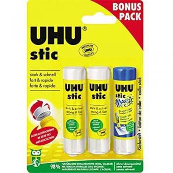 UHU-Lote de 3paquetes 2+ 1GRATIS Barra de pegamento 8,2G