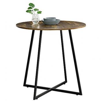 Mesa de Comedor Vaggeryd Redonda Minimalista 78 x Ø 80 cm Metal y MDF Negro con Efecto Madera Tono Oscuro