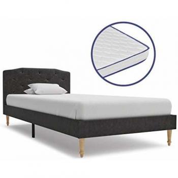 vidaXL Cama con Colchón Espuma Viscoelástico Tela Habitación Dormitorio Descanso Mobiliario Muebles Decoración Somier Litera Canapé 90x200 cm Negra