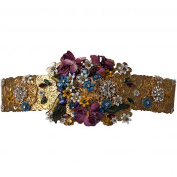 Dolce & Gabbana Multicolor Floral Crystal Embellished Wide Waist Belt - IT42|M