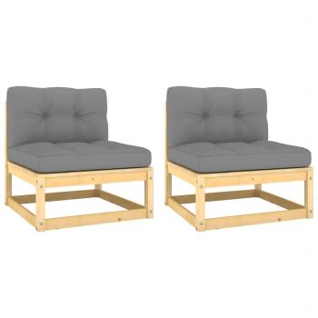 Garden Sofa Set with Grey Cushions - 2 Pieces Solid Pine Wood