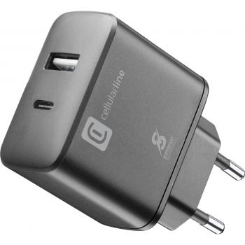 Cargador Universal Dual Super Rápido 25W USB-C con Protección Sobrecarga - Negro