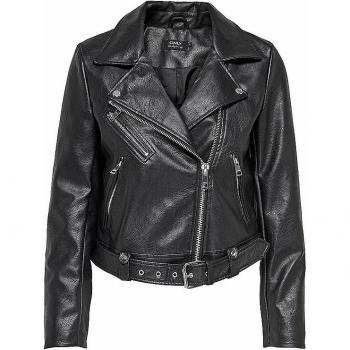 Chaqueta de cuero sintético Vera Faux Biker negra mujer