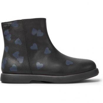 Botines de niña negros en piel con estampado de corazones