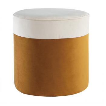 Puf de diseño bicolor de terciopelo blanco crema y amarillo comino 40 cm diám. DAISY