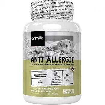 Animigo Suplemento para Alergias en Perros - 120 Tabletas - Alivio de Picazón, Piel Sensible y Alergias Estacionales, Ambientales, Cutáneas y Alimentarias