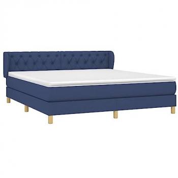 Cama Box Spring con Colchón Tapizado de Tela Azul 160x200 cm, Muelles Ensacados y Acolchado Reversible