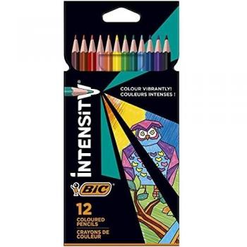 BIC Intensity Triangle Lápices de Colores, Mina de 1,3 mm, Resina sin Madera, Resistente a los Golpes - Colores Surtidos, Pack de 12