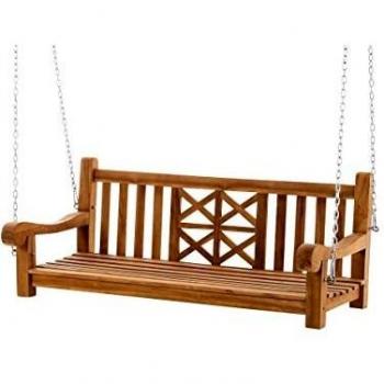 Banco Columpio de Jardín Farm de Teak 120 cm, Madera Maciza y Resistente a la Intemperie