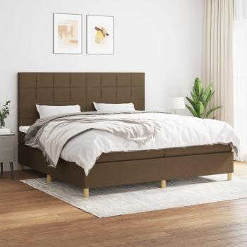 Cama Box Spring con Colchón Viscoelástico y Protector de Muelles Ensacados, Tela Marrón Oscuro 200x200 cm