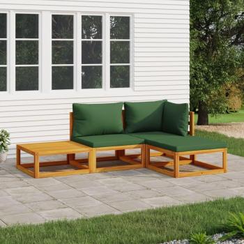 4-Piece Solid Wood Garden Lounge Set with Green Cushions