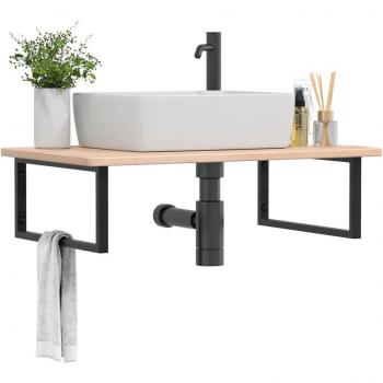 Estante de lavabo de pared de acero y madera maciza de roble marrón vidaXL