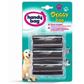 Handy Bag Doggy Bag, Bolsas para desjecciones caninas 3L, negro, 3 rollos de 12 bolsas