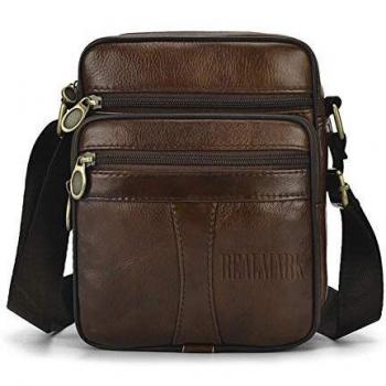 Realmark Bolso Bandolera de Piel auténtica para Hombre, Estilo Vintage, Bandolera, Bolso de Negocios, maletín para Ordenador portátil
