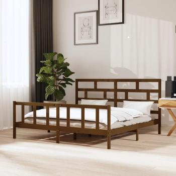 Cama solar sin colchón ámbar de madera maciza 200x200 cm, estructura de cama de madera maciza de pino marrón miel 200x200 cm