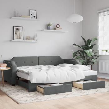 Sofá cama nido extraíble con cajones en tela gris oscuro 80x200 cm