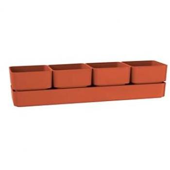 Jarrón Elegante TERA de Diseño Sierra, Set de 4 Jarras Cuadradas con Platillo, Dimensiones 48x12x11 h cm, Macetero Resistente a Rayos UV para Plantas y Suc