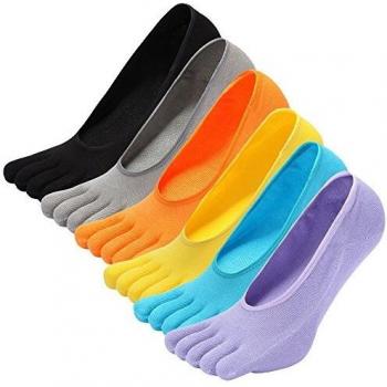 LOFIR Calcetines Cortos de 5 Dedos para Hombres Calcetines Invisibles con Dedos Separados, Calcetines Tobilleros de Algodón de Deporte para Hombre, talla 39-44, 6 pares