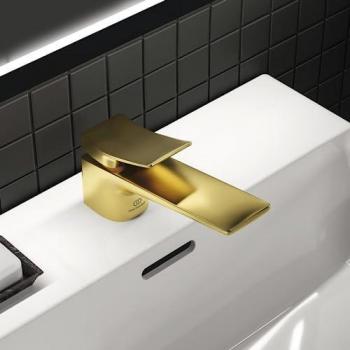 Mezclador de lavabo Conca con vaciador extraíble automático y salida de 132 mm en Oro Cepillado - Ideal Standard