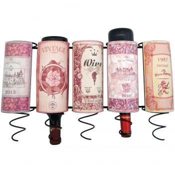 metallwandflaschenhalter para 5 botellas en vintage-look rosa/morado