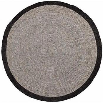 Kave Home - Alfombra Redonda Saht Ø 150 cm de Yute Natural con Estampado Tintado en Negro