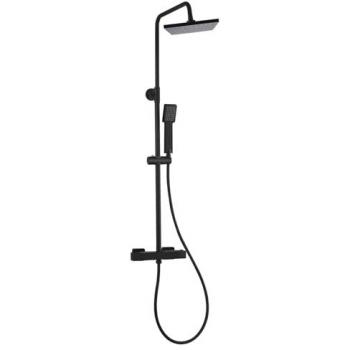 Columna de Ducha K2O Chillout Sea 83-119cm Diseño Cuadrado Negro Mate - Grifo Termostático, Altura Regulable, Ducha de Mano
