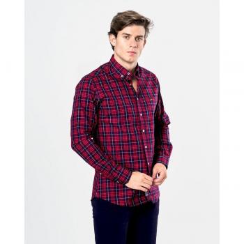 Camisa de gabardina de hombre regular cuadros en rojo