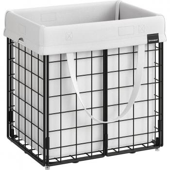 Cesto de ropa sucia plegable 50 litros con bolsa extraíble y lavable, marco de alambre metálico, ideal para baño, dormitorio y lavandería, disponible en blanco, gris o negro