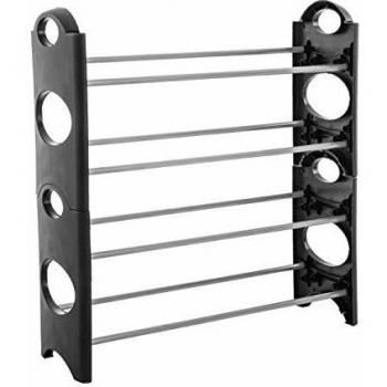 Zapatero apilable negro para 8 pares, polipropileno, dimensiones ajustables 61x19x34-64 cm