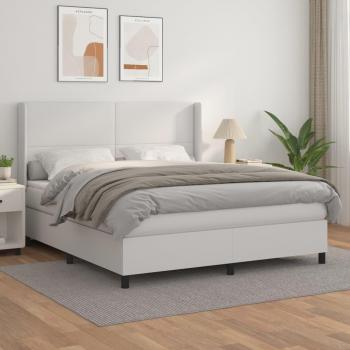 Cama box spring blanda con colchón blanco 160x200 cm en cuero sintético
