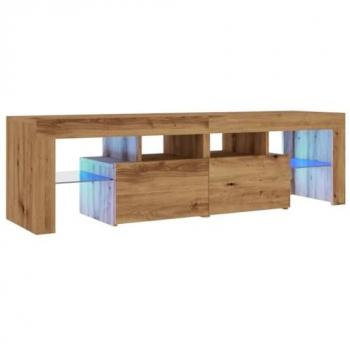Mueble de TV con luces LED en madera de roble artisan 140x36,5x40 cm Marrón