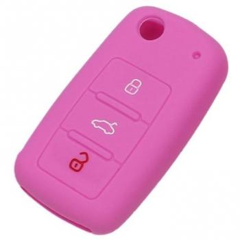 Llavero Funda Protectora Tapa de Clave Cáscara Fob Remoto Silicona Coche para VW Volkswagen Jetta Passat Rosa