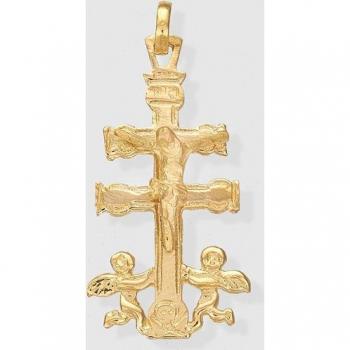 Colgante Cruz Caravaca de oro con detalles religiosos y cadena incluida