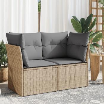 Sofá de jardín de 2 plazas en Polyrattan Beige con cojines