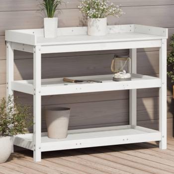 Mesa de Plantación con Estantes de Madera Pino Blanco 108x45x86,5 cm