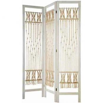 Paravent de Madera y Macramé 'Verano' - Blanco 170 cm