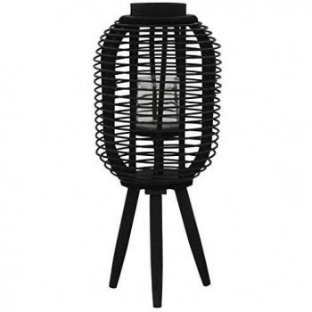 Black Bamboo and Glass Freestanding Candle Lantern Holder