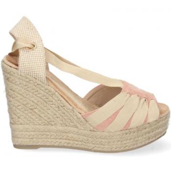 PuntoSalao Sandalia cuña alta en yute lazos para mujer color rosa 1A-1561