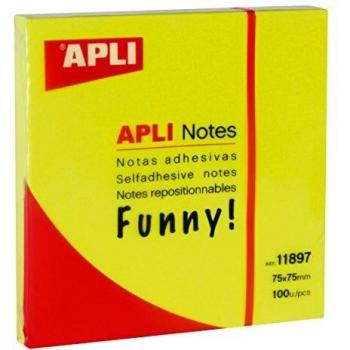 APLI Partituras reutilizables autoadhesivas de 75 mm x 75 mm - neón/amarillo